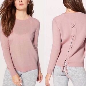 Lululemon Tied To You Sweater 100% Merino Wool Misty Pink Women Medium #Hole